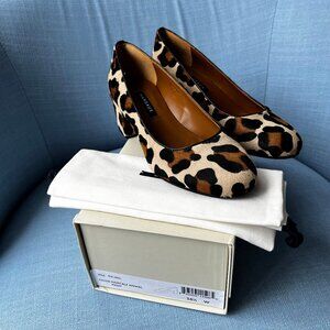 Margaux Leopard Print Calf Hair Round-Toe Heels - 38.5W